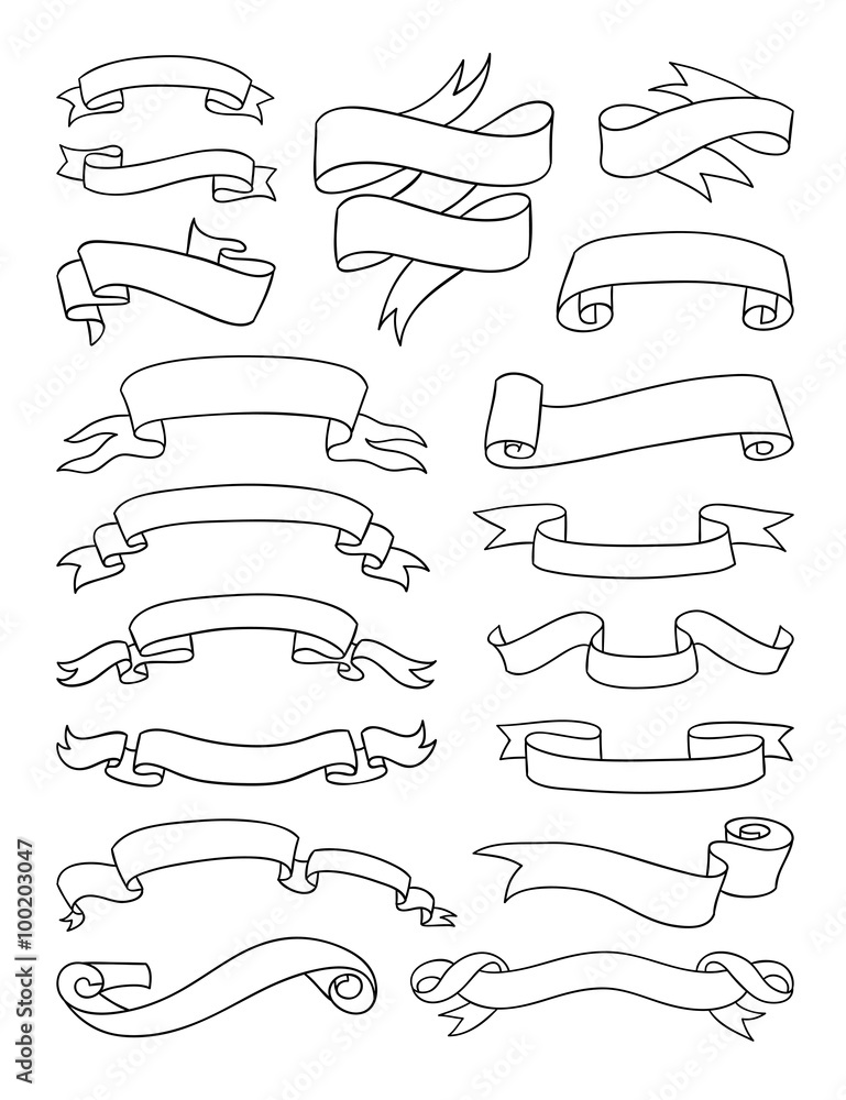 Vector ribbons collection. Set of outline design elements, shapes, labels