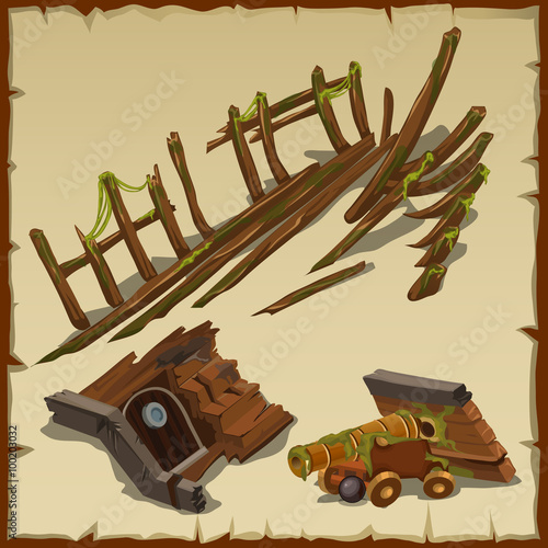 Wooden wreckage of an old sunken ship