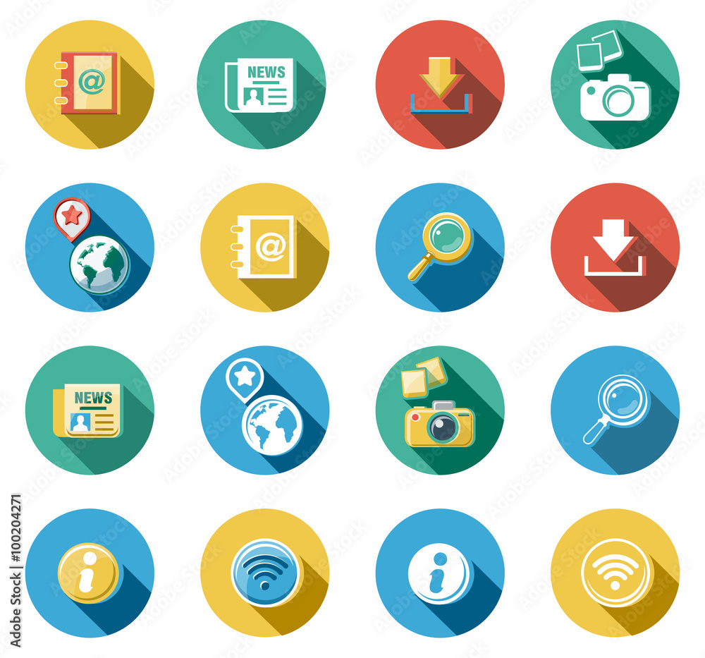 Fototapeta premium Internet and Web Flat Icons Set