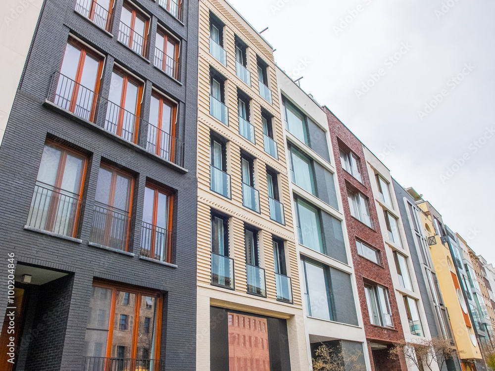 Low angle view of various apartments