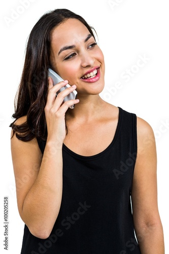 Happy beautiful woman talking on phone