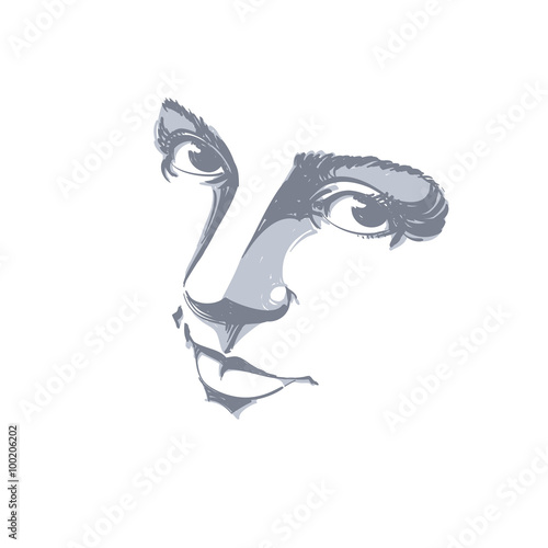 Monochrome silhouette of melancholic  attractive lady, face feat