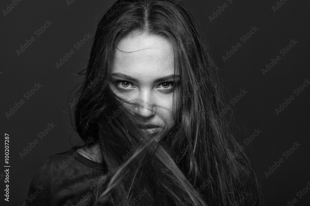 Black and white portrait of a girl Black and white portrait of a girl
