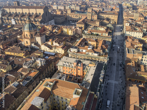 aerial view to the city and street in Bologna in Italy
