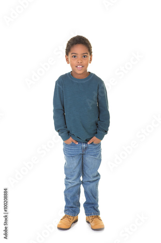 Happy school aged child isolated on white