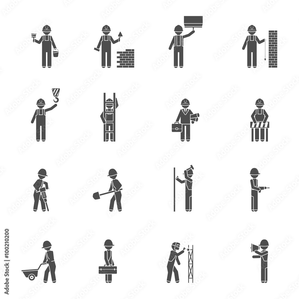 Builders Silhouette Flat Icon Set Builders Silhouette Flat Icon Set