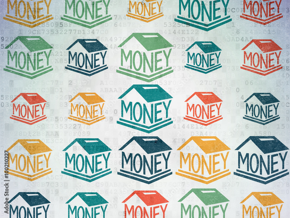 Currency concept: Money Box icons on Digital Paper background