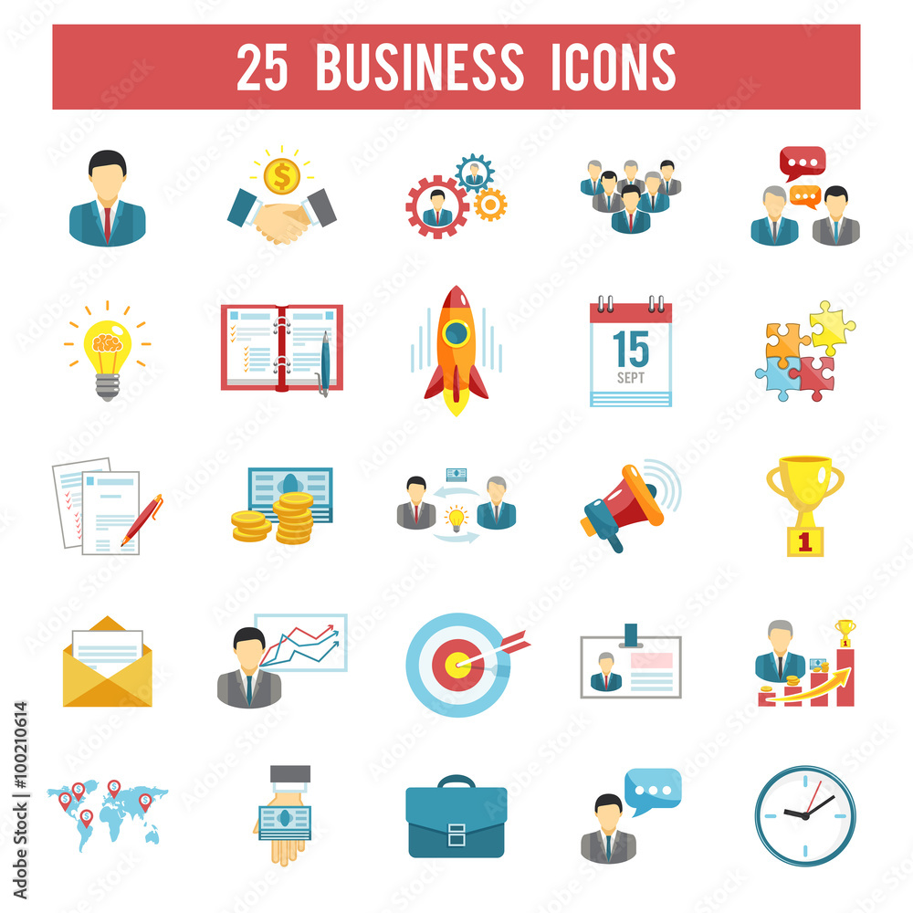 Business startup flat icons set