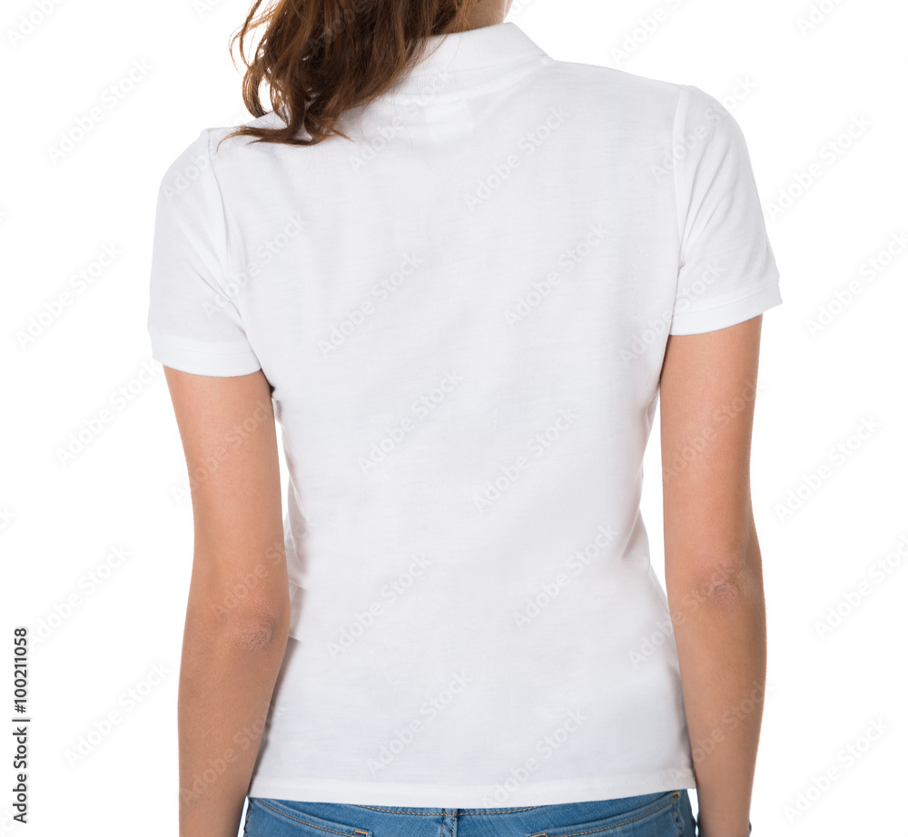 Rear View Of Young Woman Wearing Blank White Tshirt Rear View Of Young Woman Wearing Blank White Tshirt
