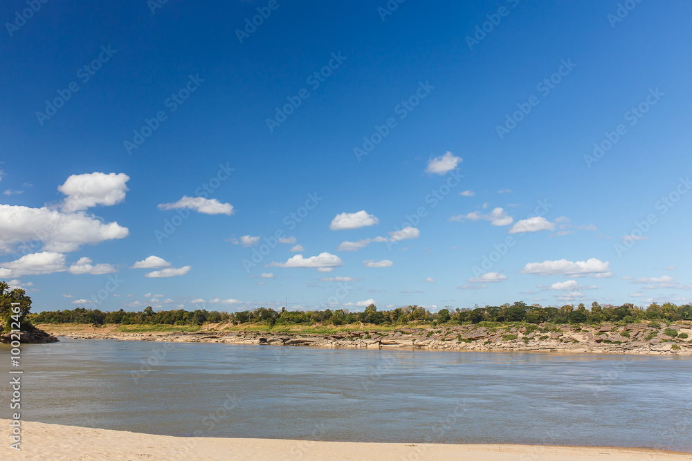 Sky and river On the bright sky along the Mekong Thailand.