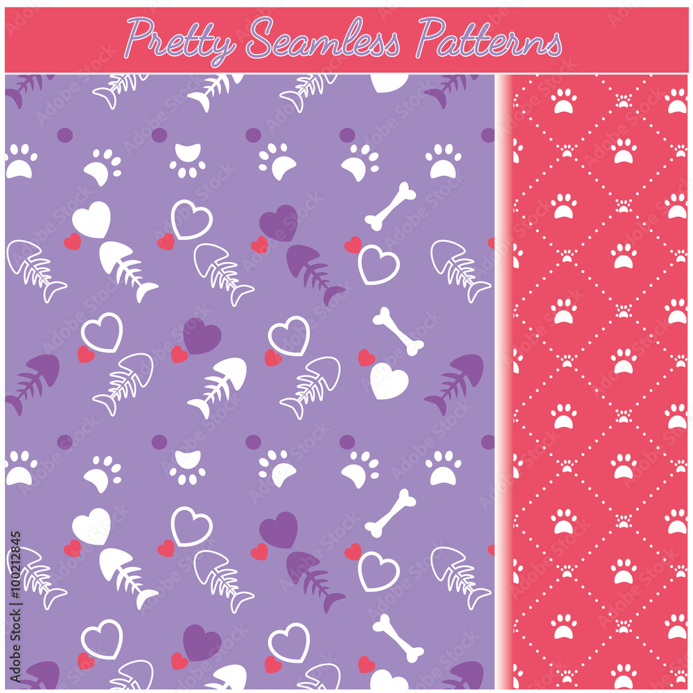 Fototapeta premium Graphic Resources Pretty Patterns of Cats Paws and fishbones isolated on transparent,color for presentation only.