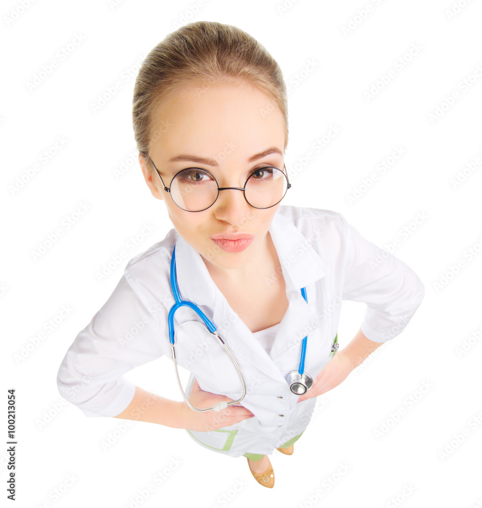 Young funny doctor isolated