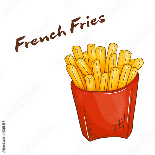 vector illustration of isolated cartoon hand drawn fast food. french fries