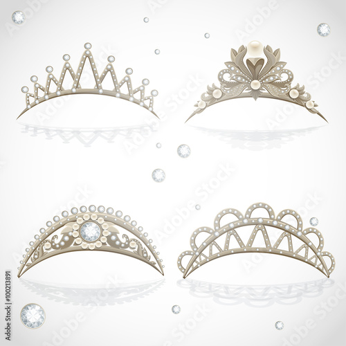 Shining gold tiaras with diamonds and pearls