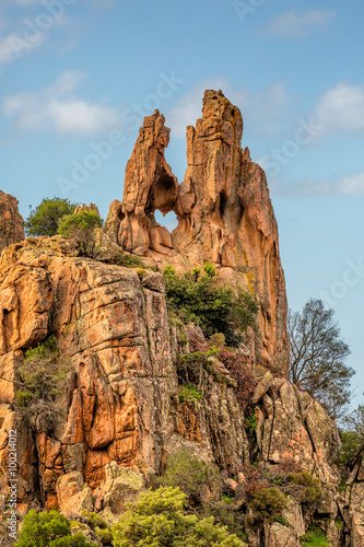 Heart-shaped hole in rock at The Calanches in Corsica