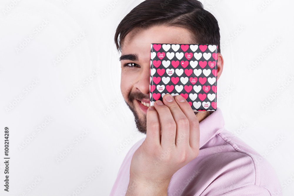 Happy emotional man with gifts on special day Happy emotional man with gifts on special day