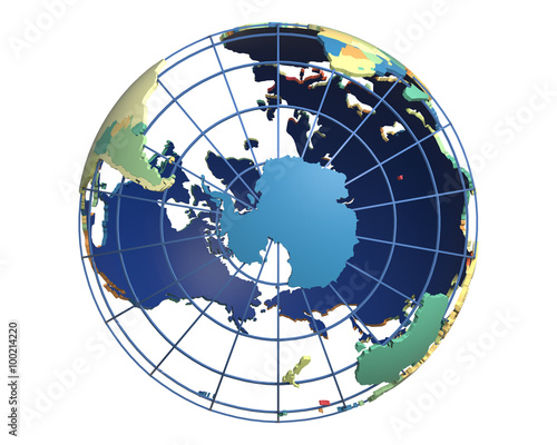 Political Globe  centered on Antarctica
