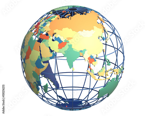 Political Globe, centered on India