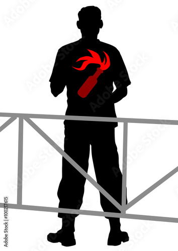 People of anarchia with molotov cocktail on white bacground