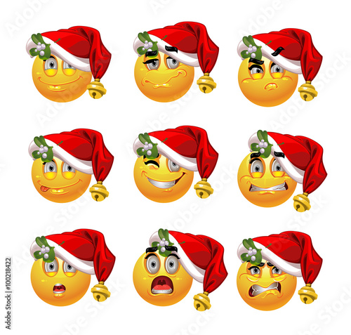 Set of batch from 9 emotion New Year smiles
