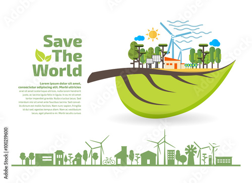 Eco Friendly, green energy concept, save the world vector illustration, flat design