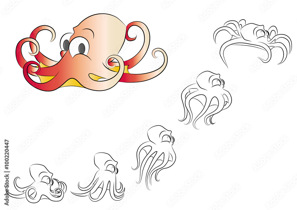 Polpo piovra cartone animato per libri per bambini illustrazione vettoriale frame per animazione Polpo piovra cartone animato per libri per bambini illustrazione vettoriale frame per animazione