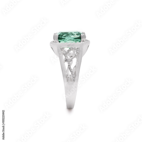 Cushion Cut Green Amethyst Gemstone Ring in Silver