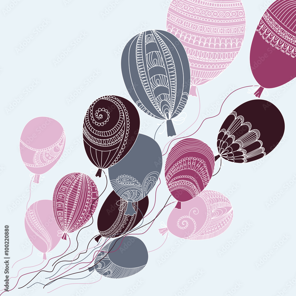 Obraz premium Ilustracja z kolorowymi latającymi balonami