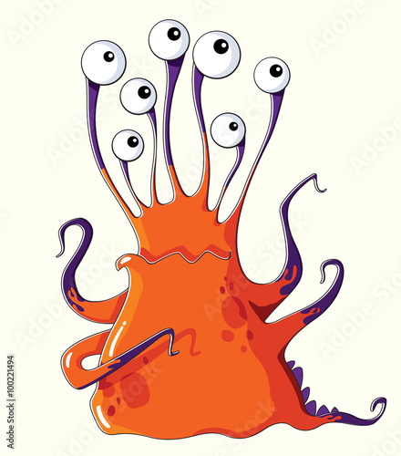 Funny оrange monster with a lot of eye
