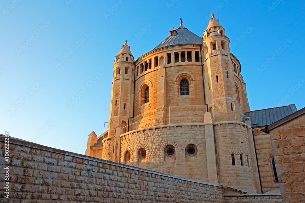 View of the historical Dormition Abbey on Mount Zion, Jerusalem, Israel.