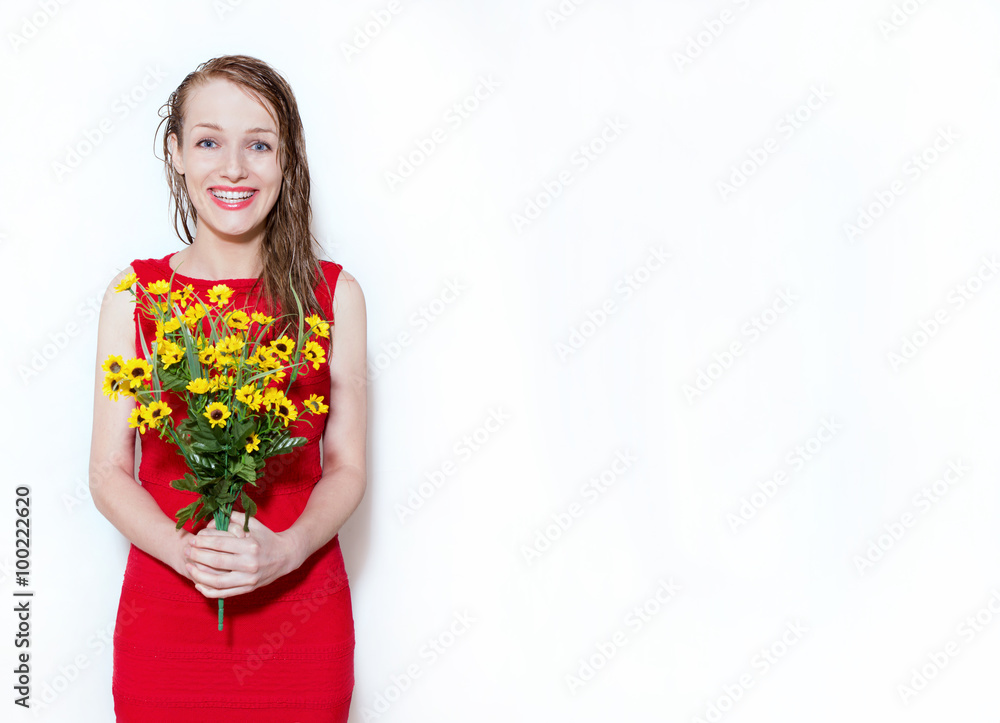 Laughing happy girl in a red dress isolated on white Laughing happy girl in a red dress isolated on white