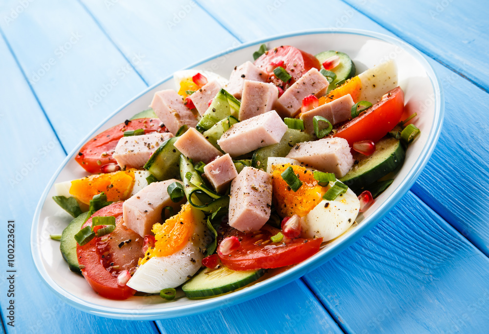 Ham, boiled eggs and vegetables Ham, boiled eggs and vegetables