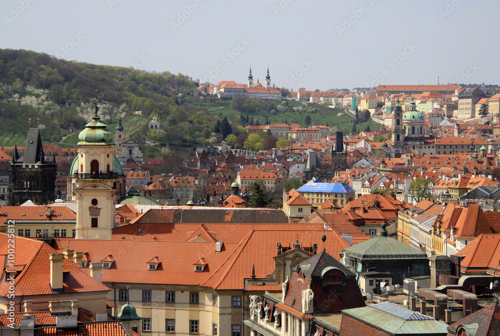 PRAGUE, CZECH REPUBLIC - APRIL 24, 2013: View from Old Town Hall Tower to Mala Strana (Lesser Town) and Petrin hill