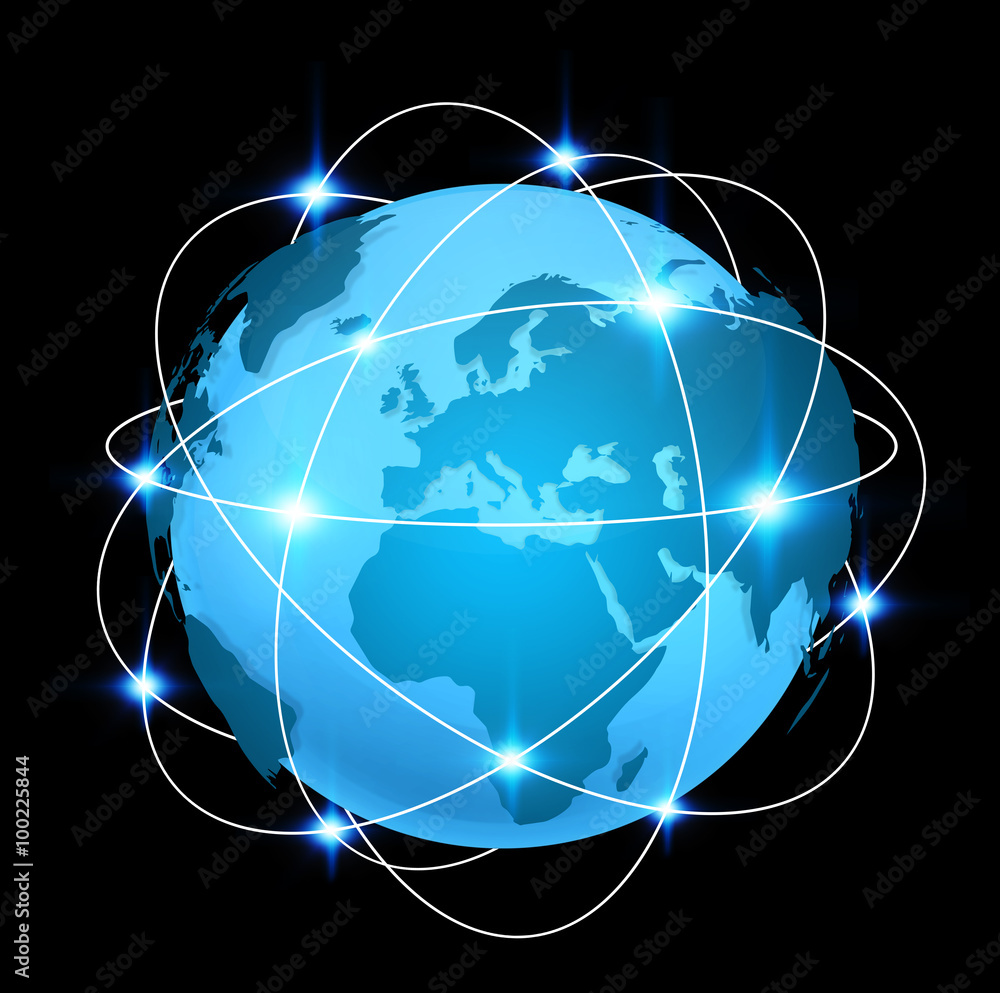 Blue digital world map with connection Stock Illustration Adobe Stock