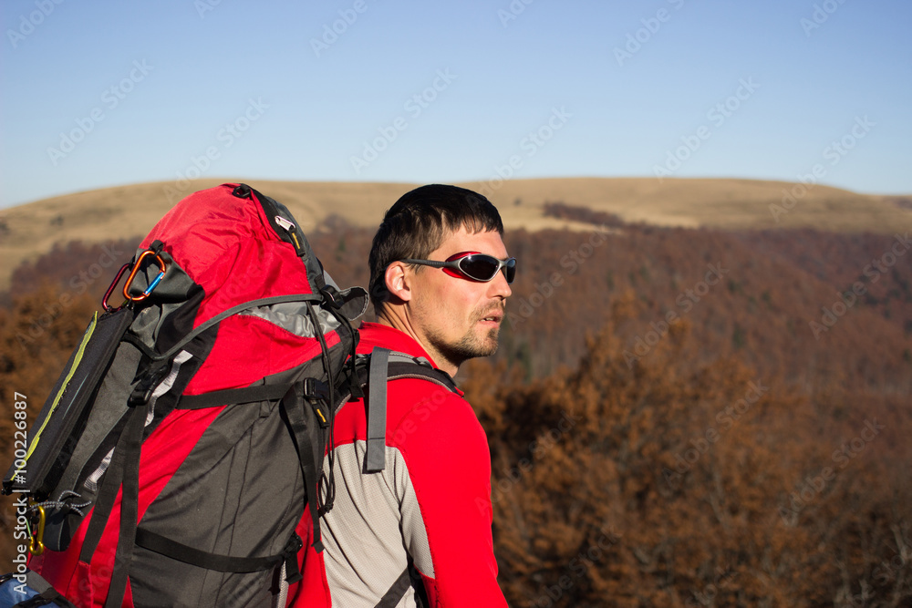 Man hiking in the mountains.