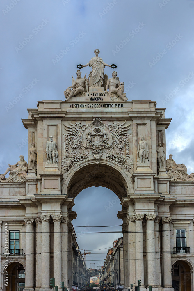 Triumphal arch at Rua Augusta. Commerce Square, Lisbon, Portugal