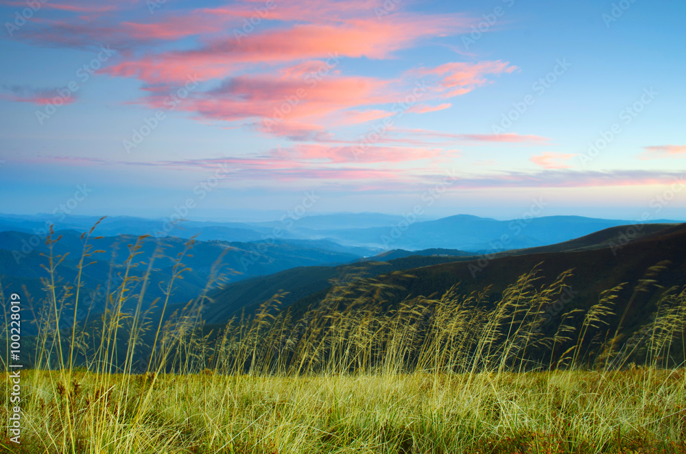Obraz premium evening mountain plateau landscape (Carpathian, Ukraine)