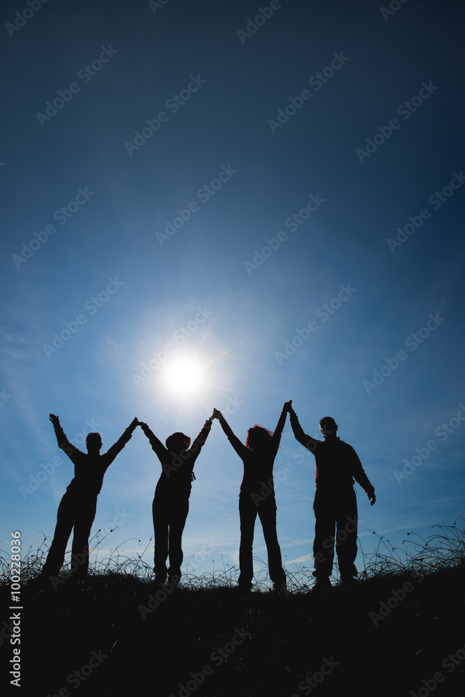 People silhouettes on sunset People silhouettes on sunset