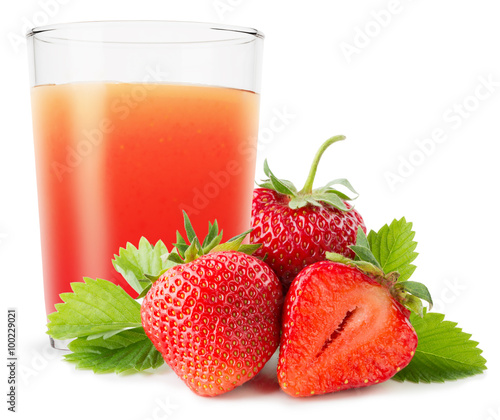 glass of strawberry juice isolated on the white background