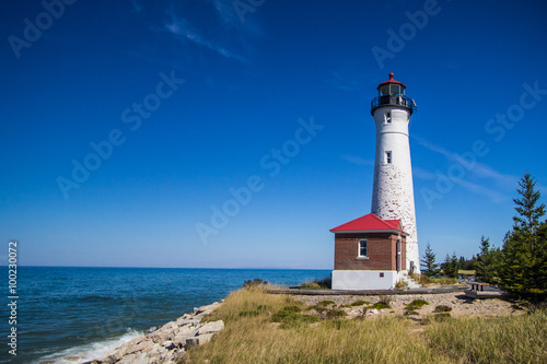 Crisp Point Lighthouse. Built in 1875  the lighthouse is located in Michigan s Upper Peninsula on the remote shores of Lake Superior.