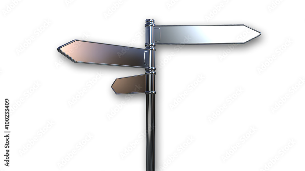 Directional sign, three blank arrows on a pole isolated on white background Directional sign, three blank arrows on a pole isolated on white background