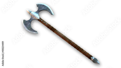 Battle Axe, medieval weapon isolated on white background photo