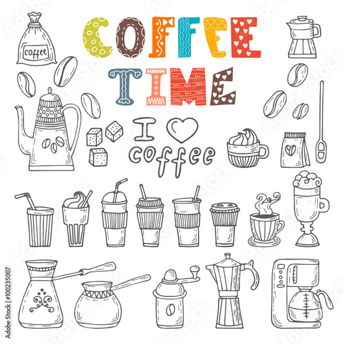 Coffee time. Vector doodle set