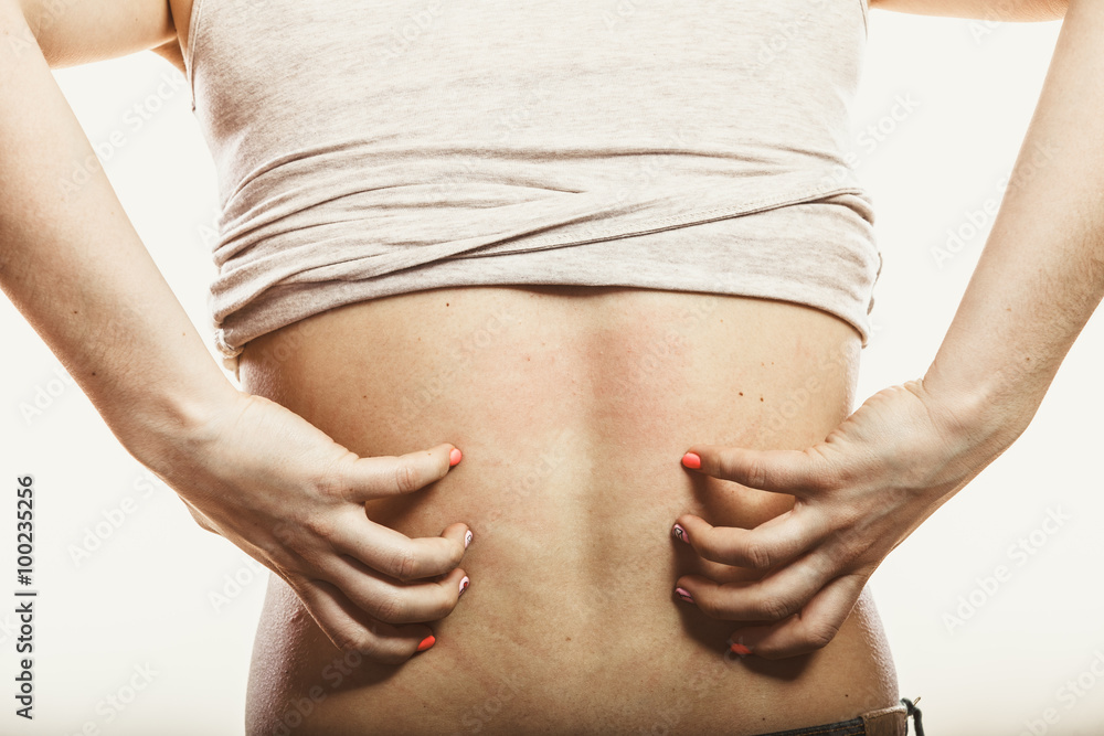 Human scratching itchy back skin. Rash. Human scratching itchy back skin. Rash.