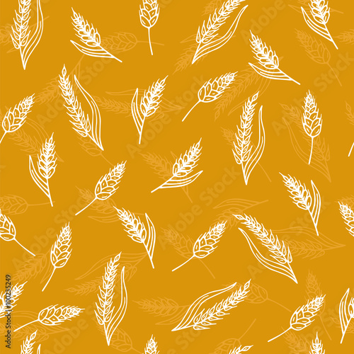 Seamless pattern with ears of wheat. Hand drawn bakery backgroun