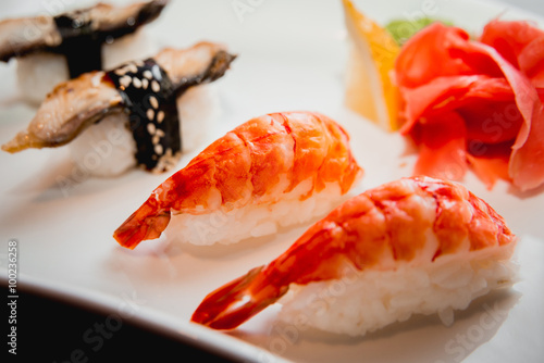 Sushi on a white plate photo