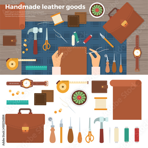 Tools for Handmade with Leather. Hobby Concept