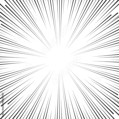 Vector comic book speed lines background. Starburst explosion in manga or pop art style on white.