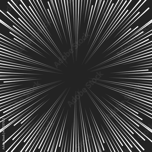 Vector comic book speed lines background. Starburst radial black explosion in manga or pop art style.