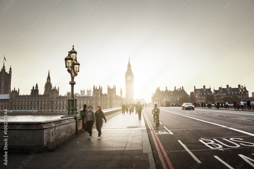Naklejka premium Westminster Bridge at sunset, London, UK
